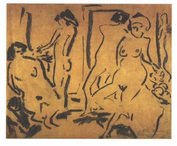 Ernst Ludwig Kirchner Female nudes in a atelier oil painting image